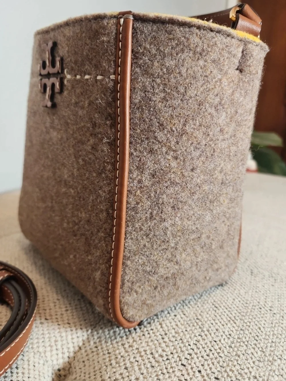 Tory Burch Brown Wool-Blend Mini Shoulder Bag